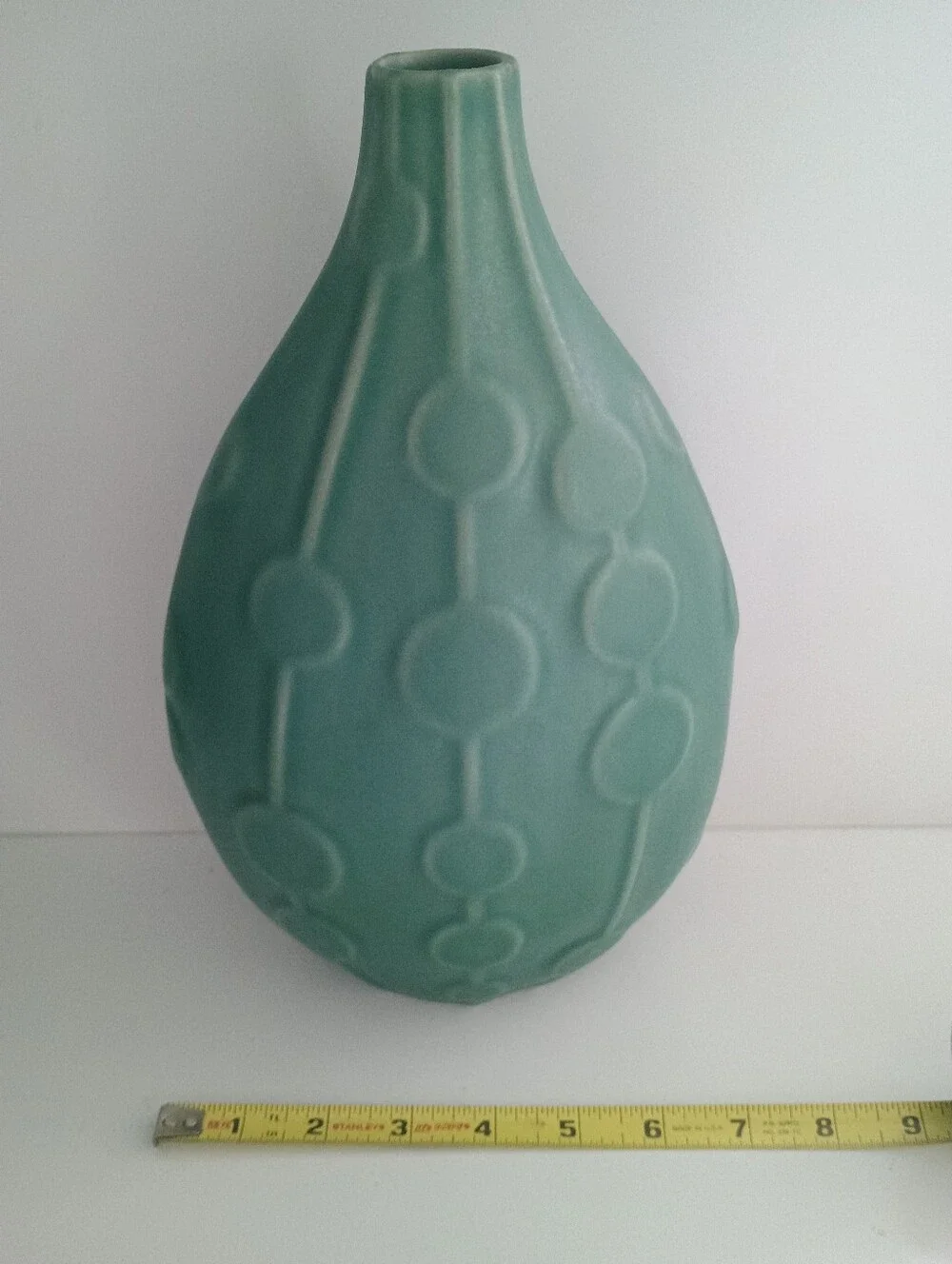 Jonathan Adler Green Stoneware Abacus Vase, Relief Collection